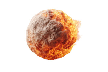 Fototapeta premium Fiery meteorite in space: burning rock with intense flames and texture, cut out