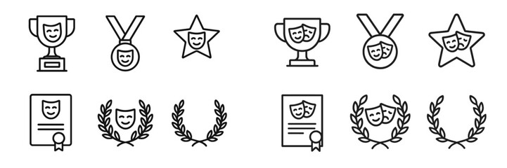 Awards and trophies representing achievements in theater and performing arts displayed in a minimalist design