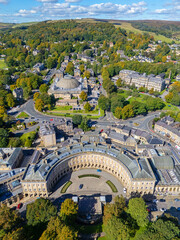 Buxton, Derbyshire, United Kingdom. 09.22.2025 Aerial Image of Buxton in the Peak District basking in stunning Autumn colours.  © Thomas