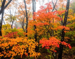 Naklejka premium Autumn forest scene with vibrant foliage