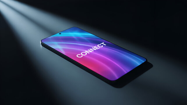 Smartphone with connect inscription on the screen in neon light effect - Powered by Adobe