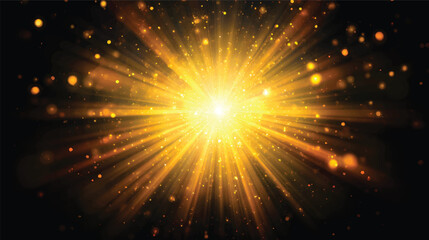 A radiant burst of golden light with sparkling particles and rays emanating outward, creating a magical and vibrant atmosphere © Pickoloh