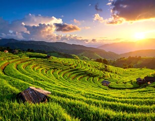 Stunning rice terraces at sunset