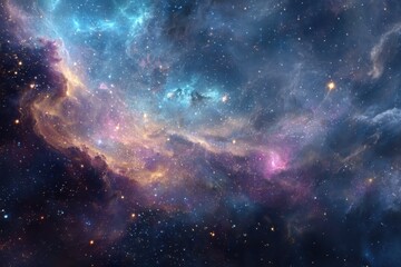 Fototapeta premium Stunning cosmic marvel showcasing a nebula filled with vibrant colors and distant galaxies in the vastness of outer space