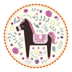 北欧風のユニコーンと花柄の円形アイコン/Scandinavian Unicorn and Floral Round Icon