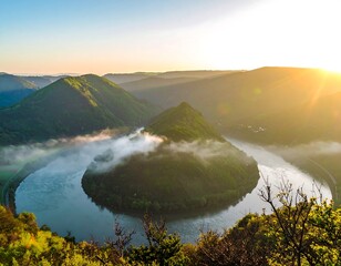 Sunrise over a meandering river