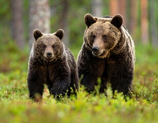 Fototapeta premium Two brown bears in a forest