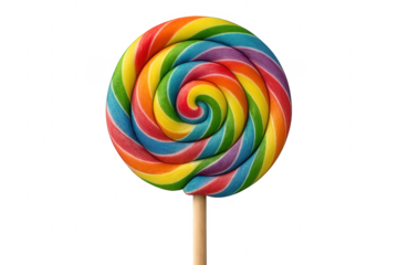 Rainbow swirl lollipop candy on transparent background