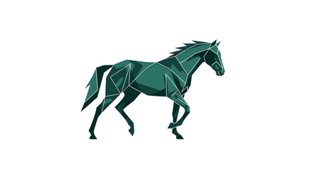 Fototapeta premium A striking dark green origami horse sculpture in a dynamic walking pose isolated on transparent background