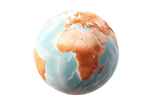 Realistic earth globe showing continents and oceans from africa view, cut out