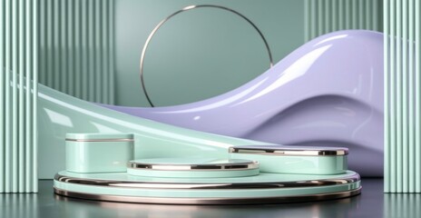 Mint podiums on the mint and violet background