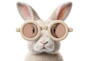 Obraz premium Cute rabbit with round glasses on a white background, cut out