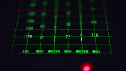 Analog recorder tuning signal on vintage panel audio equipment closeup macro