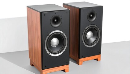 Obraz premium Wood-finished speakers, studio quality