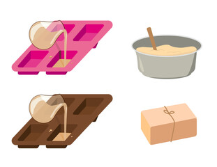 Soap making vectors- homemade soap, pouring in tray