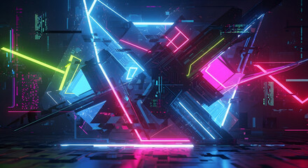 Cyberpunk neon glitch abstract shapes, futuristic aesthetic