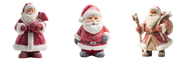 Set of Christmas Santa toy lying with space around for text on transparent png background. Ai generated