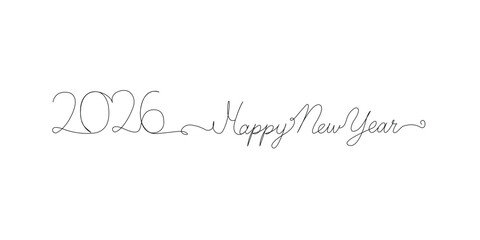 Continuous line drawing 2026 Happy New Year text isolated on a white background