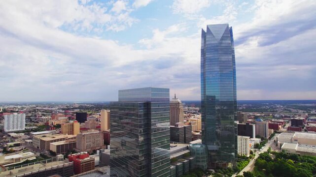 Oklahoma City downtown morning drone Devon tower 4K