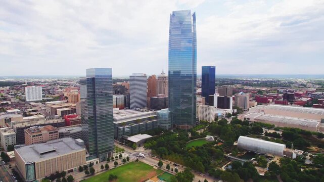 Oklahoma City downtown morning drone Devon tower 4K