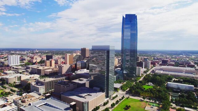 Drone Oklahoma City downtown morning Devon tower 4K