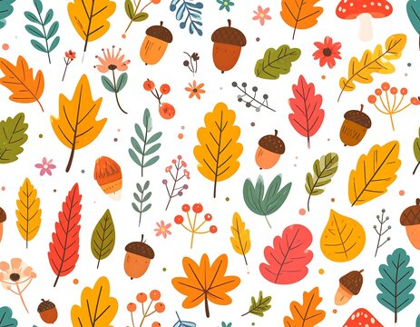 Autumnal floral pattern on white background
