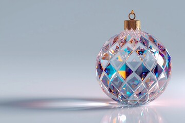 faceted christmas ornament with colorful reflections on soft gradient background
