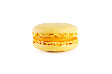 Yellow macaron isolated on a white background.
