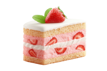 Strawberry shortcake slice with fresh strawberry and mint on top, cut out
