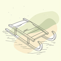 Hand drawn winter sled illustration, Christmas holiday season sleigh sketch, New Year festive design element in minimal line art style, seasonal vector for decoration, greeting cards and posters