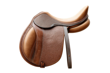 Elegant leather equestrian saddle with detailed craftsmanship, cut out