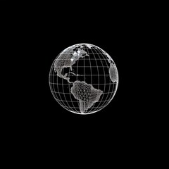 Wireframe Globe Showing North and South America on Black