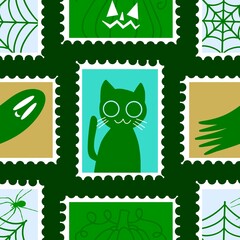 Halloween animals seamless cats pattern for wrapping paper and fabrics and linens and kids clothes print
