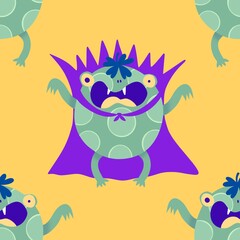 Halloween animals cartoon seamless frogs monsters pattern for wrapping and kids clothes print and party accessories