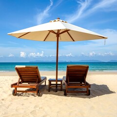 Beach chairs under umbrella