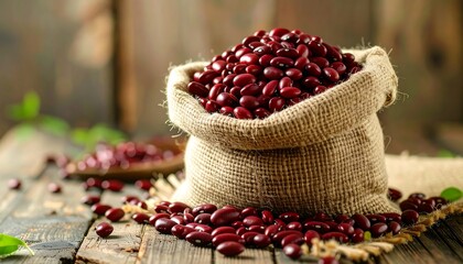 Red kidney beans in burlap sack