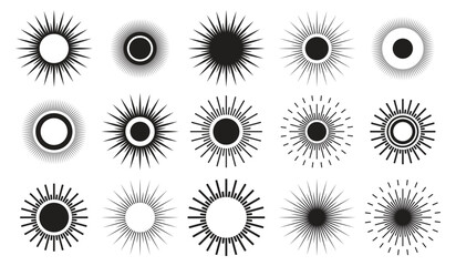 Minimalistic sun icon vector set, Sun icon logo collection, Black and white sun vector icon set, Collection of sunburst modern icon vector
