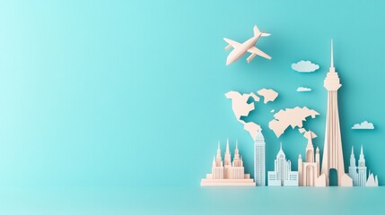 Global travel world landmarks paper art illustration