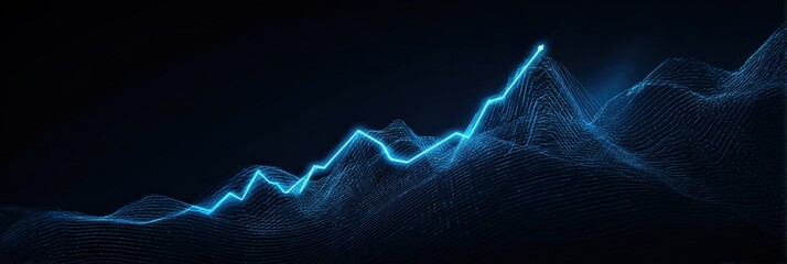 Digital Data Visualization Displays a Vivid Blue Line Graph Moving Upwards in a Dark Environment With a Dynamic and Modern Design