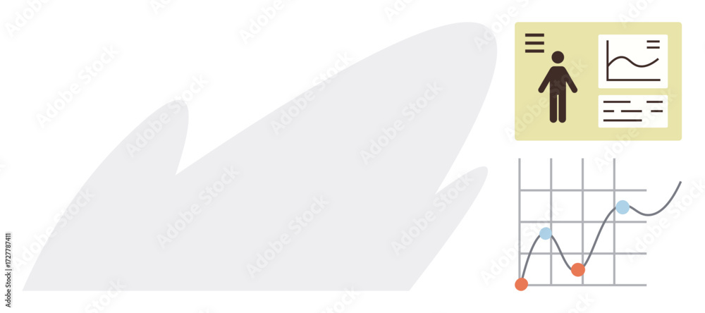 Poster line chart tracking trends with dots and curves, next to individual profile details and statistics. 