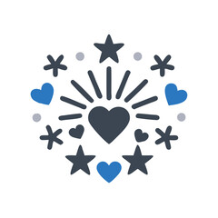 Icon of hearts and stars radiating joy in colorful design  