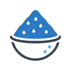 Bowl of blue powder with white specks in minimalist style  