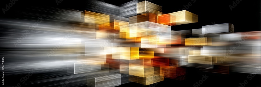 Poster blurry image of a bunch of cubes in different colors. the cubes are scattered all over the image