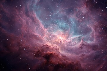Fototapeta premium Exploration of a vibrant galaxy cloud nebula showcasing stunning cosmic colors and star clusters in the depths of the universe