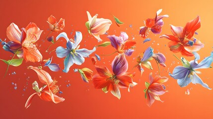 Vibrant Floral Explosion Orange Background Botanical Art