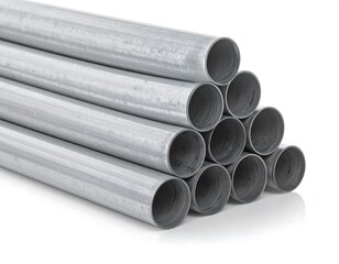 Metal pipes stacked in a triangle shape