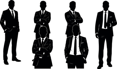 Businessmen Silhouettes in Formal Suits Standing Confidently &ndash; Professional Male Figures for Corporate, Office, Leadership, and Business Concept Design