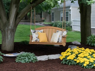 Serene Garden Swing Seat with Yellow Cushions