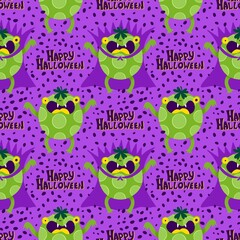 Halloween animals cartoon seamless frogs monsters pattern for wrapping and kids clothes print and party accessories