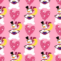 Christmas cartoon ice seamless snowman pattern for wrapping paper and fabrics